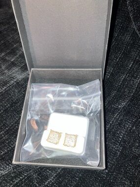 14k Gold Over Sterling Silver Square Pavé Stud Earrings in Gold Tone